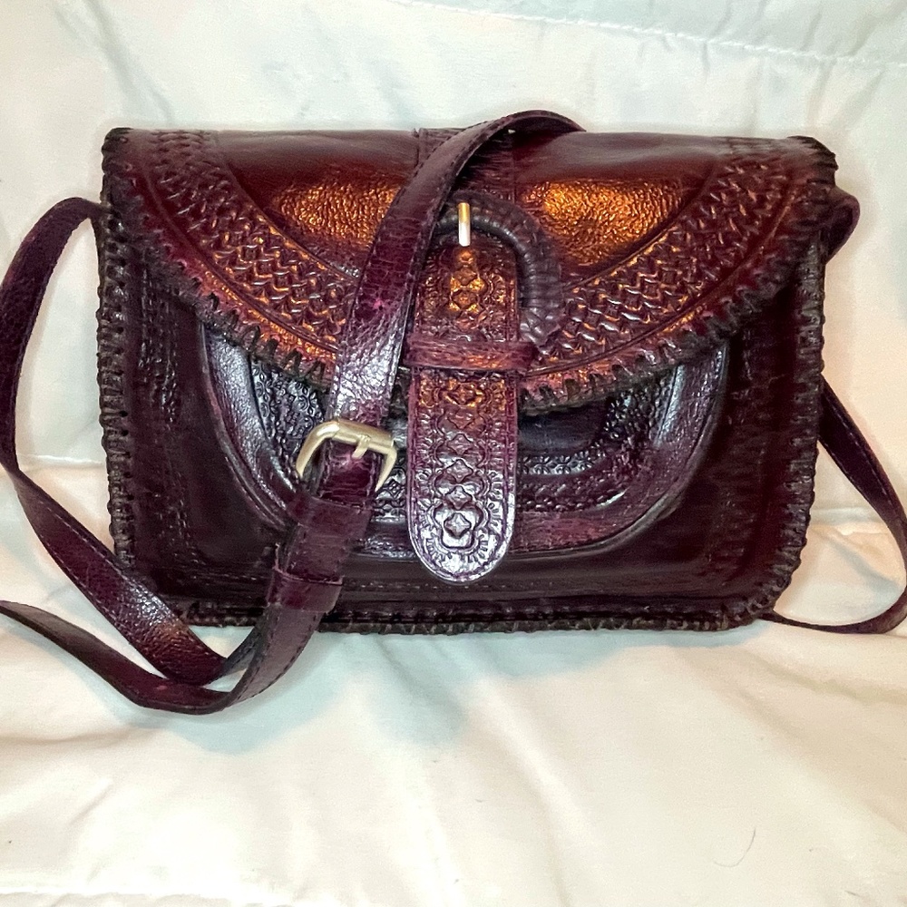 Patricia Nash Purple Tooled Leather Crossbody